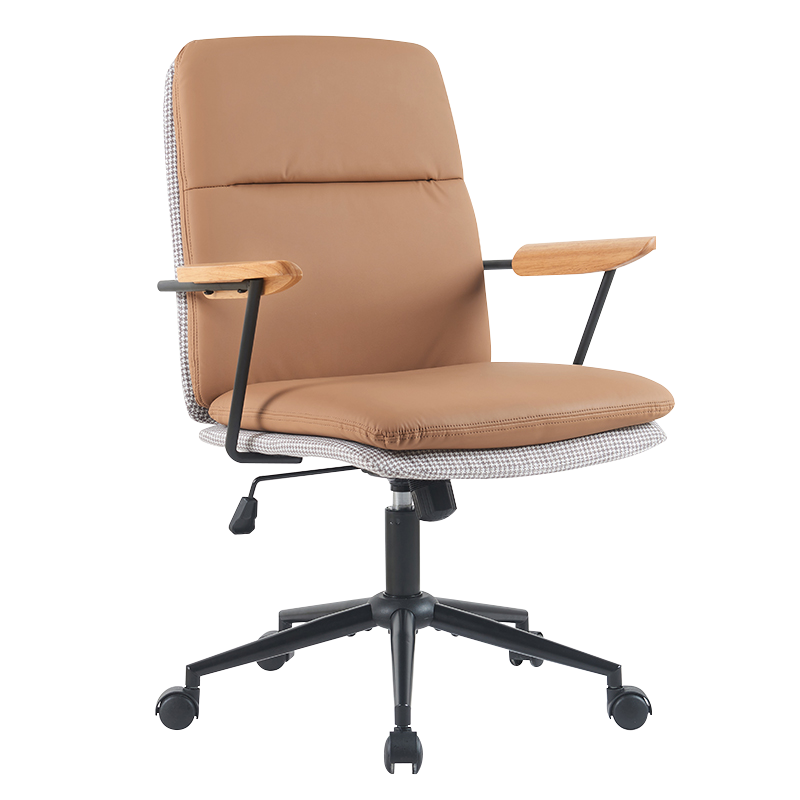 Maanläheinen keltainen puinen käsinojallinen kaksinkertainen tyyny kotitoimistotuoli (X-5135)