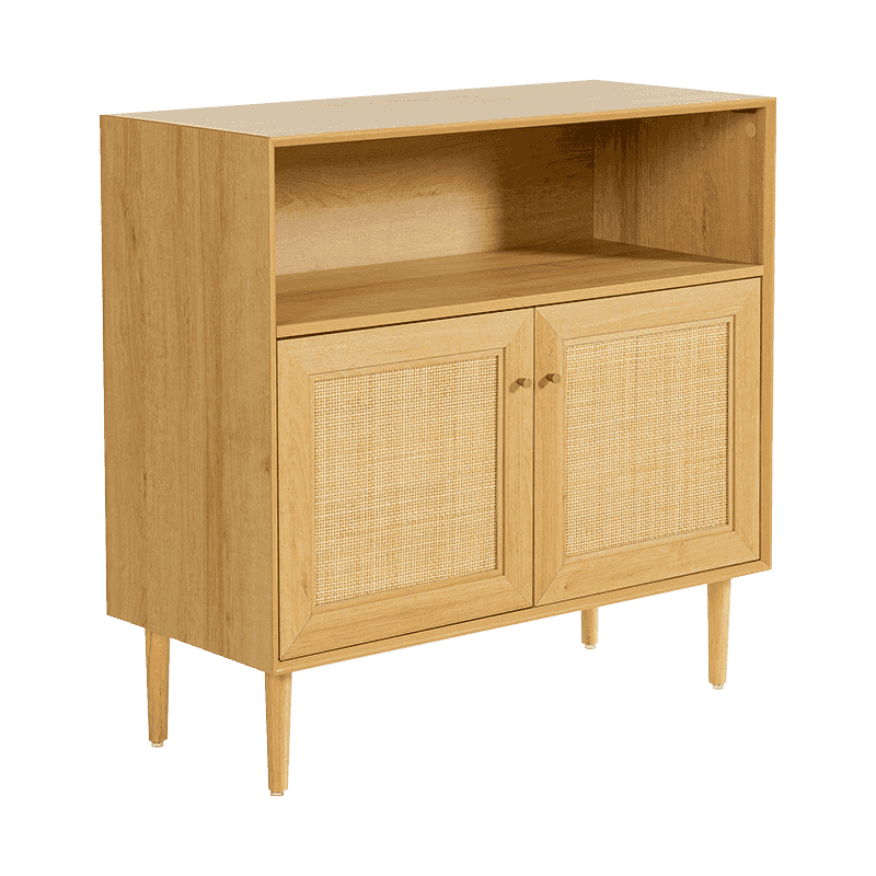 Puunvärinen maalaismainen kaksiovinen säilytyskaappi rottinkiovella (Y-C43)