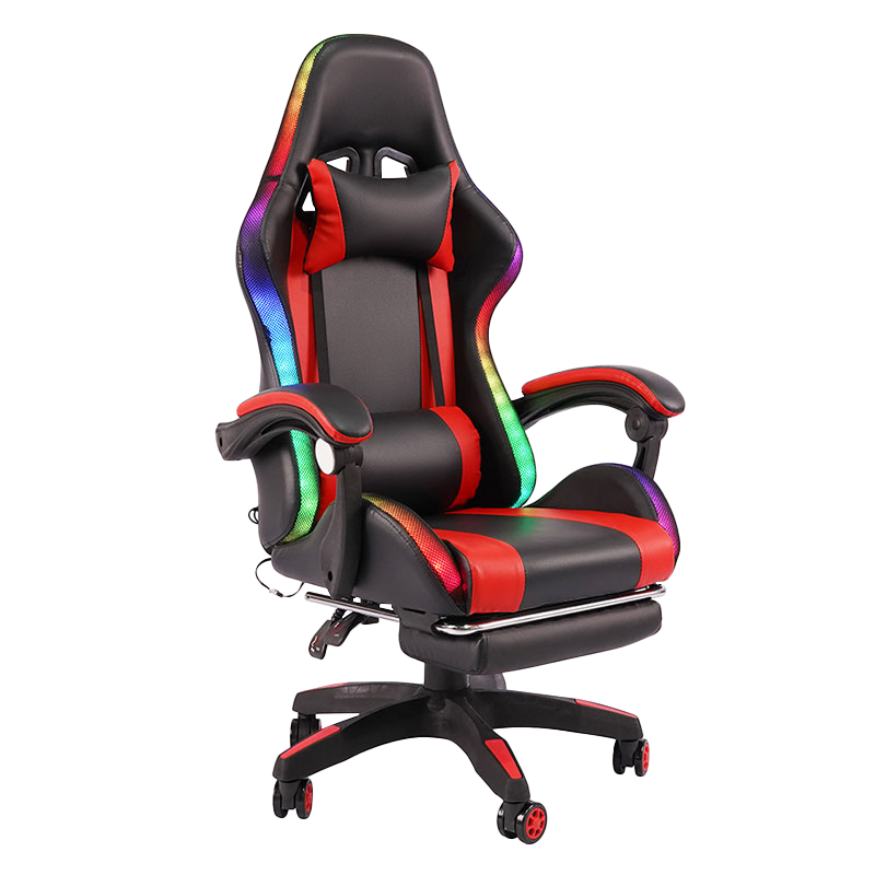 Punainen Professional Swivel Recling RGB Gamer säädettävä käsinoja Led pelituoli jalkatuella (Y-2442)