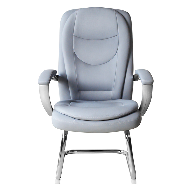 Moderni korkeaselkäinen nahkainen neuvottelutuoli kiinteällä kromijalustalla (M-6124)