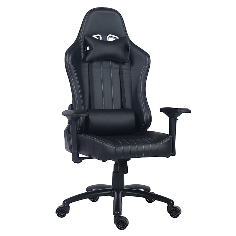 Musta PU korkeaselkäinen 4D käsinoja Racing King -pelituoli (Y-2546)