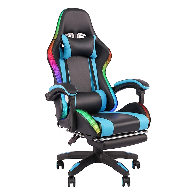 Sininen Professional Swivel Recling RGB Gamer säädettävä käsinoja Led pelituoli jalkatuella (Y-2442)