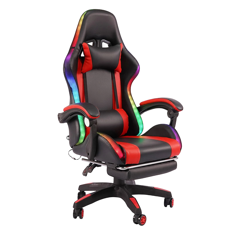 Punainen Professional Swivel Recling RGB Gamer säädettävä käsinoja Led pelituoli jalkatuella (Y-2442)